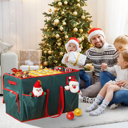 Peyulia Christmas Ornament Storage Box,2-in-1 Christmas ornament organizer&Christmas Figurine Container,5 Trays,6 Adjustable Christmas Figurine Storage Grids,Green