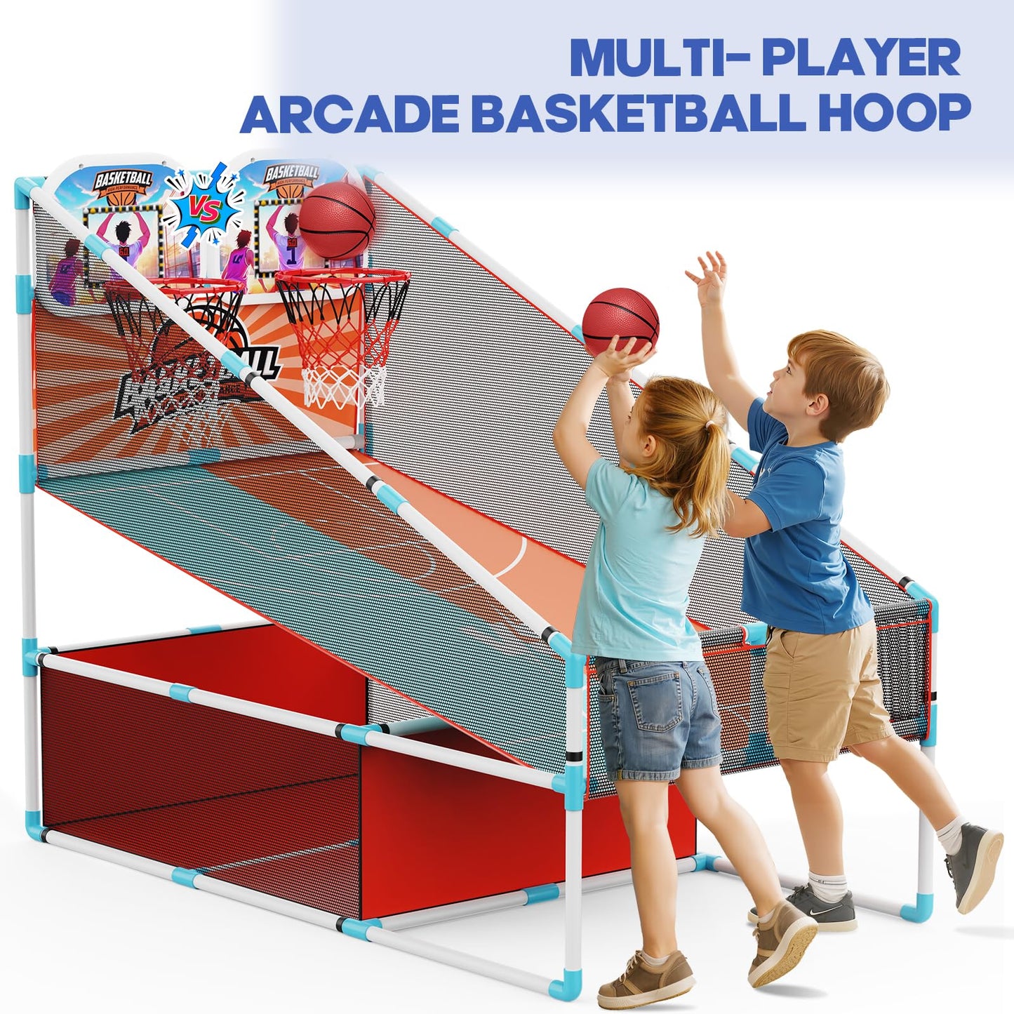 2-Player Arcade Basketball Game Set,Upgraded Indoor Hoop with LED Light Electronic Scoreboard 4 Balls,Carnival Games Sports Toys Kids 3-10 for Home Party Backyard Outdoor Boys Girls Toddlers Gifts