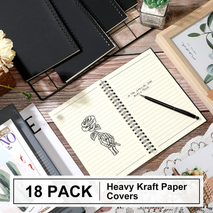 Yahenda 18 Pcs Spiral Notebook Bulk A5 Journal Lined 8.3'' x 5.5'' Writing Composition Paper Small Notepad Subject Notebook for Students Office Business Back to School Supplies (Black Color)