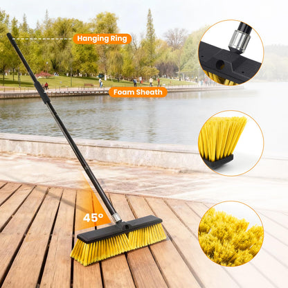 TOMAIX 18 Inches Push Broom Outdoor，Commercial Broom Brush，Stiff Bristle Brush with 61.8 inches Long Handle for Patio Garage Deck Street Shop Warehouse Lawn Driveway -2 Pack