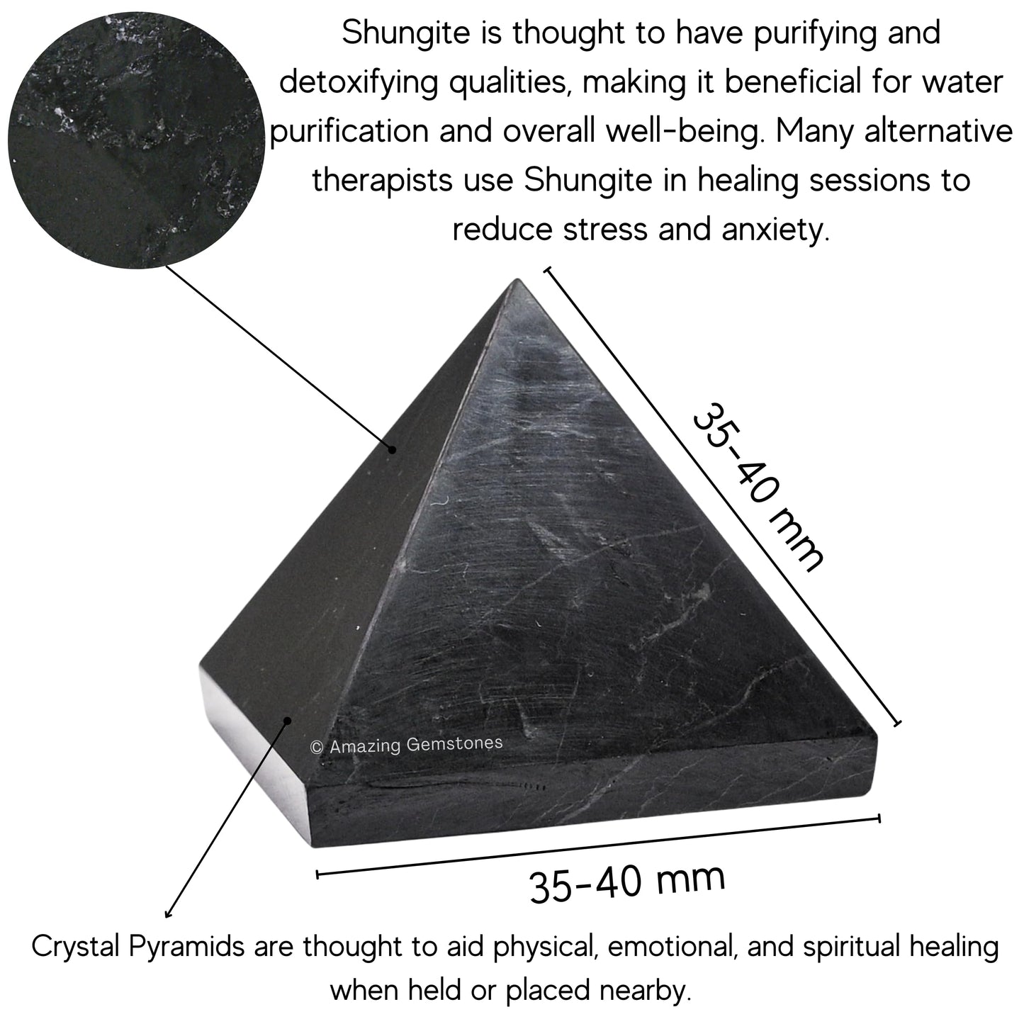 Amazing Gemstone Shungite Pyramid Crystal Healing Stones - 1.5" Great Pyramid Figurine of Natural Stone Pyramid for Meditation, Reiki, Chakra Balancing and Crystal Pyramids Grid