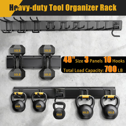 KOFANI Heavy Duty Garage Wall Organizer with 700LB Capacity, 48Inch Garage Tool Organizer Wall Mount and Garden Tool Organizer with Adjustable Tool Rack for Garage Shed Yard Storage