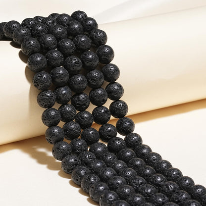 8mm Natural Black Lava Beads Volcanic Rock Gemstone Beads for Bracelets Jewelry Making 15inch Loose Beads
