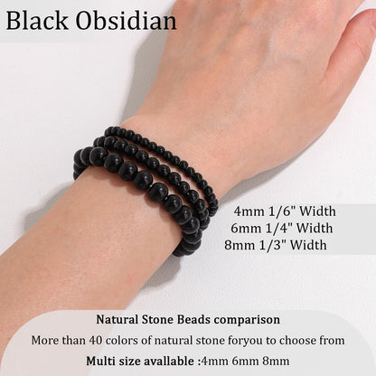 Vinswet Healing Crystal Bracelets for Women Men 8mm Black Obsidian Natural Stone Beaded Stretch Bracelet Handmade Gemstone Reiki Spiritual Jewelry Gifts