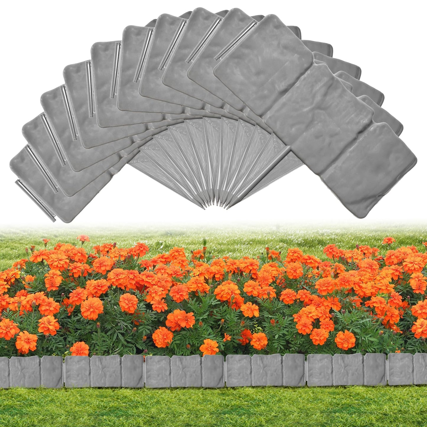 Garden Landscape Edging Borders No Dig,Lawn Edging for Landscaping,Interlocking Lawn Edging,Plastic Fencing Lawn Border,Imitation Stone Fence for DIY Outdoor Patio Balcony Yard Landscaping (40, Gray)