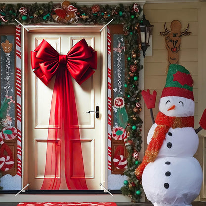 BlissYard Giant Red Bow Christmas Door Cover 35x71 Inch Holiday Entry Banner for Front Door Indoor Outdoor Winter Backdrop Wall Hanging Décor