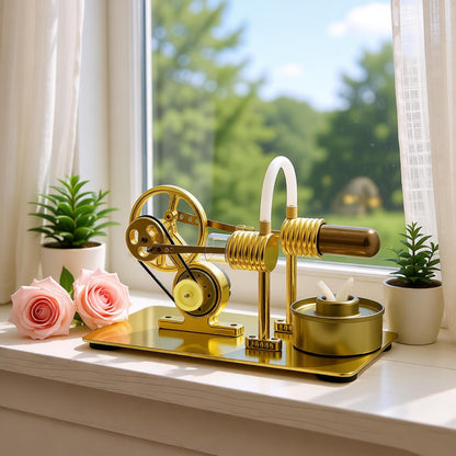 Xnrmevkh Hot Air Stirling Engine Motor Colorful LED Light Sterling Generator Model Golden