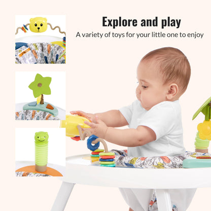 Dream On Me Curio Sit N Seek Baby Activity Center in Mint, 2 in 1 Activity Center and Play Table with 3 Detachable Toys and Music, 3 Level Height Adjustable Positions