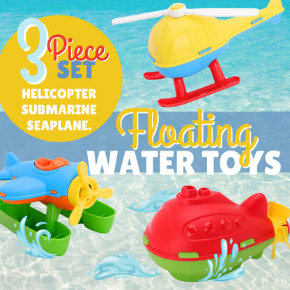 Toyland® Pack of 3 Floating Water, Bathtub, and Pool Toys for Kids 18 Months Plus - Helicopter, Submarine & Seaplane