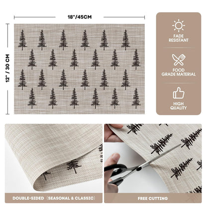 Artoid Mode Xmas Tree Christmas Vinyl Placemats Set of 4, 12x18 Inch Wipeable Winter PVC Woven Table Mats for Party Kitchen Dining Decor