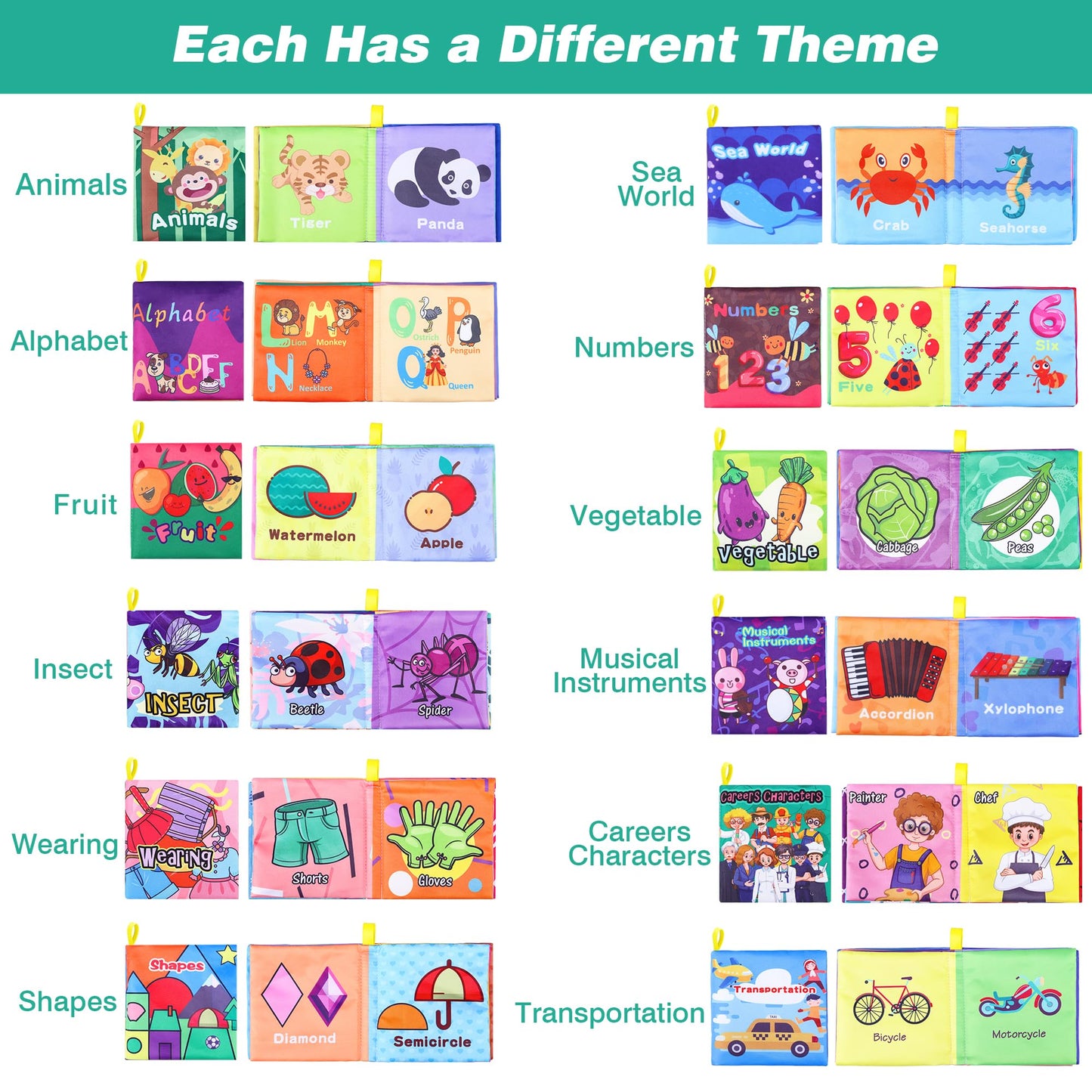 Baby Bath Books, Fabric Soft Baby Cloth Books, Early Education Toys, Waterproof Babies Book for Toddler, Newborn, Infants Perfect Shower Toys, Kids Bath Toys Toddler Gift (12PCS)