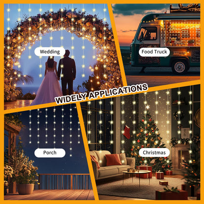 Patioman Star Curtain Lights, Warm White Window Lights 70 Stars Hanging Light with Remote Fairy Led Twinkle String Lights Home Bedroom Wall Ceiling Décor for Christmas, Wedding, Party, Birthday