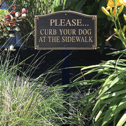 SmartSign Please Curb Your Dog at The Sidewalk Sign for Yard, Curb Your Dog Garden Plaque | 5.75" x 9.5" Aluminum Plaque with 18" Black Lawn Stake, Made in USA