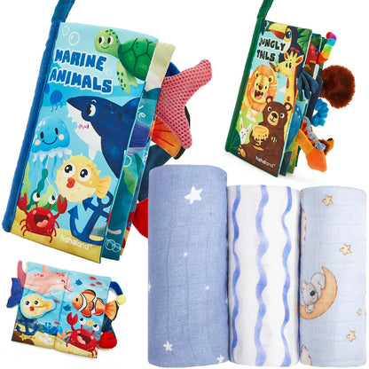 hahaland Baby Books and Bamboo Muslin Swaddle Blankets - Baby Boy Gifts Newborn Essentails