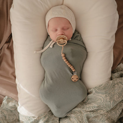mushie 100% Silicone Baby Pacifier Clip BPA Free | Hera (Faux Wood)