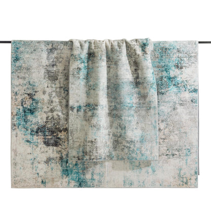 Carvapet 6x9 Large Rugs for Living Room Bedroom Kids Room, 6 x 9 Washable Teal Modern Abstract Low Pile Carpet with Rubber Backing, Foldable, Non Slip Thin Area Rug, Ultra Soft