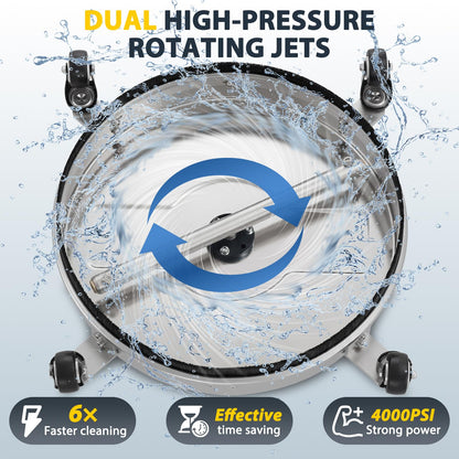 Dalmbox 16.5" Pressure Washer Surface Cleaner, 4-Wheel Stainless Steel Rotary Attachment, 1/4” Quick Connect, 4000 PSI Cleaner for Patio, Driveway, Concrete & Sidewalk Power Washer Attachment