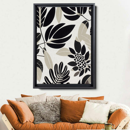 Scandinavian Folk Art, Black and Beige Abstract Botanical Wall Art for Scandinavian Home Decor