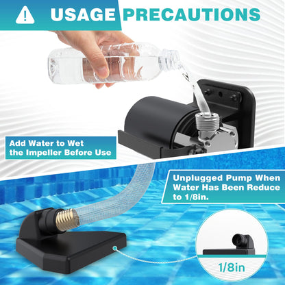 Acquaer Portable Electric Utility Water Transfer Pump 1/10 HP with Suction Hose Kit, Low Suction Water Removal for Water Beds, Pools, Rain Barrel, Aquariums, RV