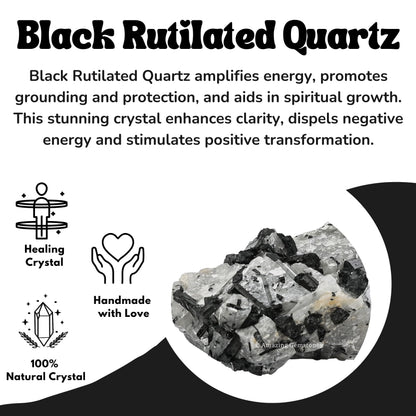 Amazing Gemstone Black Rutilated Quartz Raw Crystals and Healing Stones, Natural Rocks for Tumbling and DIY (1 Piece)
