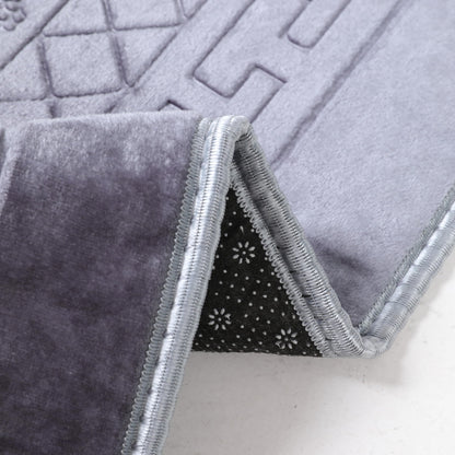 Prayer Rug Muslim Mat Islamic - Thick Prayer Rug Sajadah for Kids Men Women with Islam Prayer Beads for Eid Travel Ramadan, Soft and Luxury (Gray)