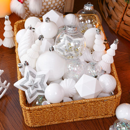 SHareconn 100pcs Christmas Tree Decorations Ornaments Set, Shatterproof Plastic Baubles Decorative Balls for Xmas Tree Decor Holiday Wedding Party, White