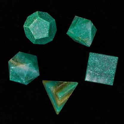 Crocon Green Mica 5Pcs Platonic Solids Crystal Geometry Set, Platonic Solids Sacred Geometric Stones for Meditation Reiki Balancing Healing Chakra Stone Cleansing Spiritual Good Luck (1520 mm)