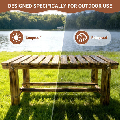 HAOIOKSC 35.5" Outdoor Garden Bench, Weatherproof 2-Person Backless Wooden Bench with Mortise-Tenon Structure – for Garden, Lawn, Porch, Backyard （Brown