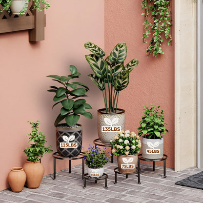 NQW 5 Pack Plant Stand Metal Flower Pot Stand Holders Indoor Tall Plant Rack Plant Round Black Plant Shelf For Living Room, Garden, Balcony