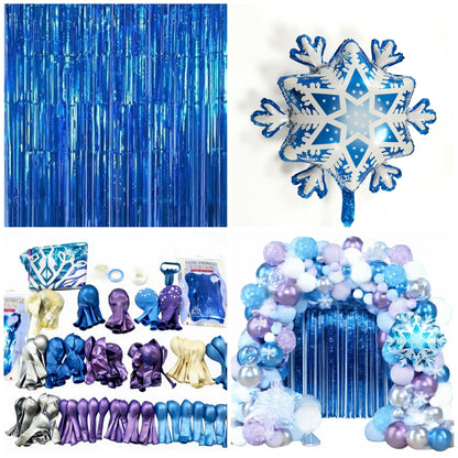 Set of 148pcs Snowflake Balloons Party Decorations Latex Balloons with Snowflake Foil Balloon and Blue Streamers for Baby Shower Birthday Foil Fringe Curtain Backdrop Birthday Party Decor Supplies