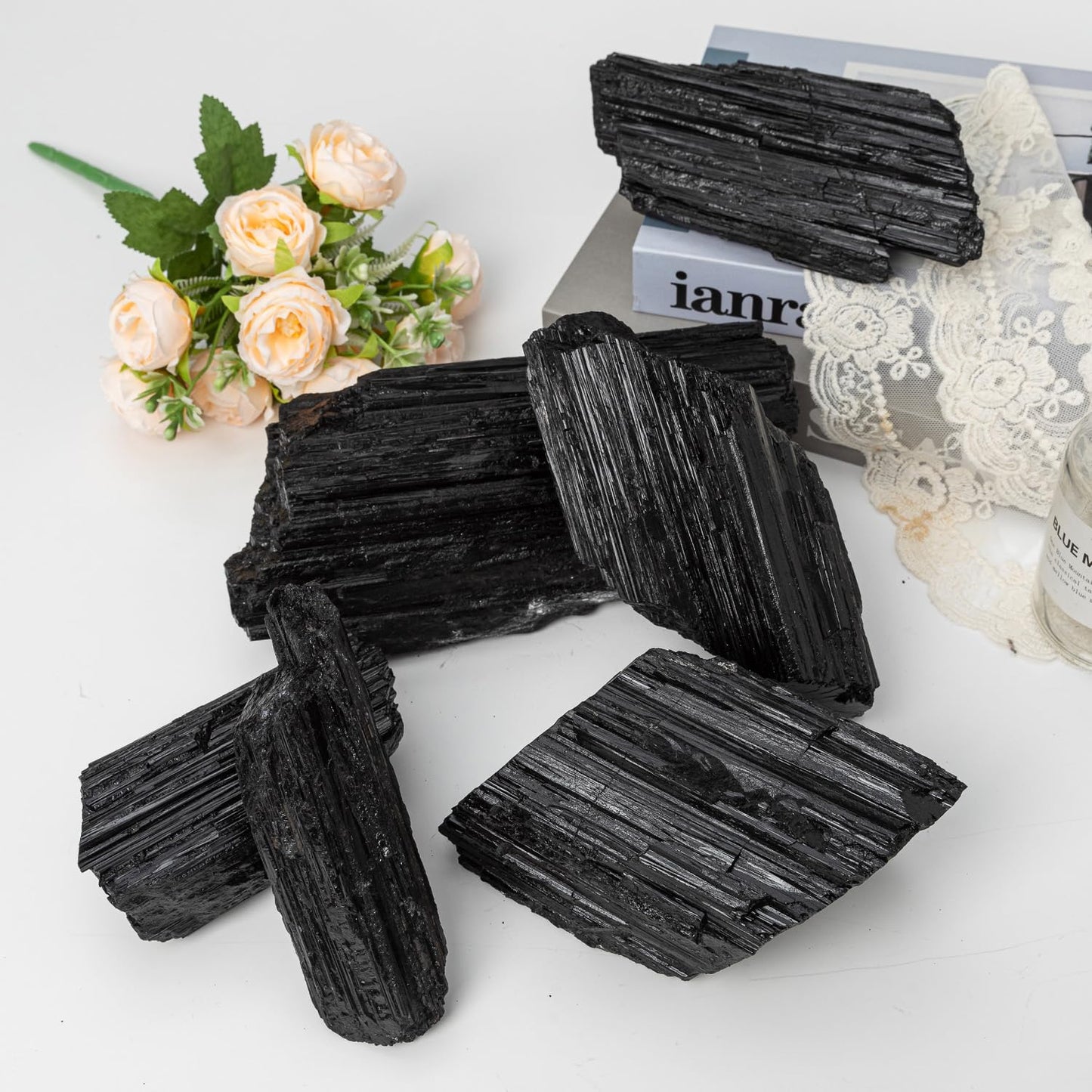 SMOHEAL Large Raw Black Tourmaline Crystal Natural Rough Stone Healing Crystals for Meditation Reiki Energy Decoration 1.5-2lbs