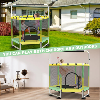 60" Trampoline for Kids, Upgrade Full Anti-Rust 440lbs Indoor Outdoor Toddler Trampoline with Net, Adjustable Trampolines with Anti-Rollover Bottom, Birthday Gifts for Boys & Girls