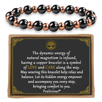 PEALICIOUS Copper Bracelet for Women and Men, 8MM Copper Magnetic Bracelet with 3800 Gauss Magnets Beads as Mother Day Gift for Mom, Cooper Hematite Jewelry Pulsera De Cobre para Mujer for Parents
