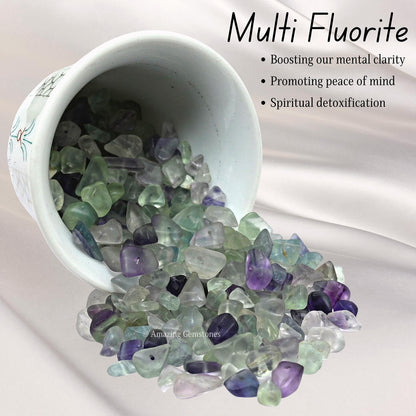 Multi Fluorite Pre Drilled Natural Crystals Crushed Chips Beads for Jewelry Making, DIY Handmade Healing Crystals (25 Inch Strand)