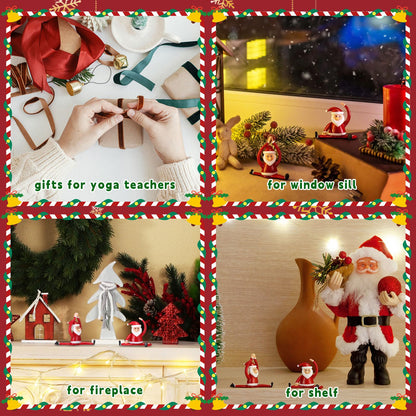 Teecyhooo 2 Pcs Christmas Mini Santa Claus Decorations Glass Yoga Santa Figurines Ornament Funny Christmas Table Sign for Employee Home Office Tabletop Desk Computer Monitor Gift