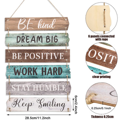 6 Pieces Rustic Wall Hanging Plaque Sign Inspirational Wall Art Farmhouse Wooden Door Signs Positive Plaque with Quotes Motivational Quote Decor for Office Bedroom Living Room(Retro Style)