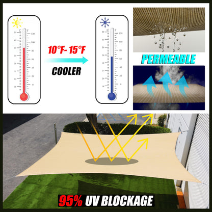 Royal Shade 16' x 16' Beige Square Sun Shade Sail Canopy Outdoor Patio Fabric Screen Awning RTAPS16 - UPF50+ 95% UV Blockage, Heavy Duty, Water & Air Permeable (We Make Custom Size)