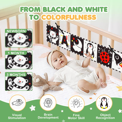 BBWOO High Contrast Baby Toys for Newborn, Tummy Time Mirror, Black and White Baby Toy for 0-6 Months, Soft Montessori Visual Stimulation Infant Book, Boy Girl Shower Gift