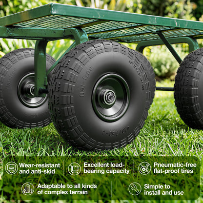 2 Pack 4.10/3.50-4 Tire and Wheel Flat Free, 10 inch Wheels 5/8" Bearings, 2.2" Offset Hub, Solid Tires for Garden Cart, Wheelbarrow, Hand Truck, Lawn Cart, Dolly, Wagon Wheels Replacement