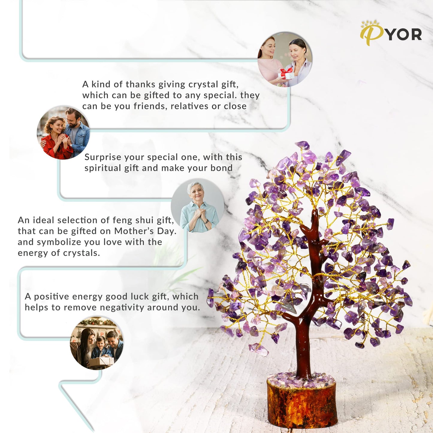 PYOR Amethyst Crystals, Artificial Tree, Money Trees, Crystals and Stones, Desk Decorations for Women Office, Feng Shui Decor, Spiritual Gifts for Women, Meditation Accessories, Housewarming Gifts