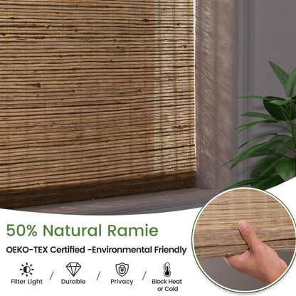 BERISSA Roman Shades for Windows Light Filtering, Natural Jute Woven Roman Blinds Customized Roman Window Shades,Room Darkening Privacy Protection,Light Filtering Ramie Beige,68" W x 72" H