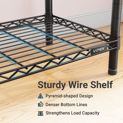 VIPEK R2C Plus Heavy Duty Rolling Garment Rack with Cover Clothing Racks for Hanging Clothes Portable Closets with Adjustable 3 Wire Shelves, Double Rods, Black Rack with Grey Upgraded Polyester Cover