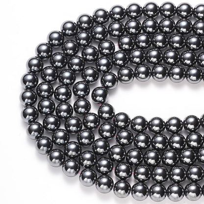8mm Natural Black Hematite Gemstone Beads Polished Round Smooth Stone Beads for Bracelets Jewelry Making 15inch Loose Beads
