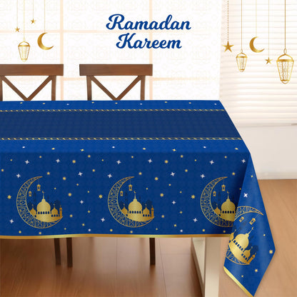 Childom 3 Pack Ramadan Table Cloth,Ramadan Decorations for Home,54" x 108" Eid Mubarak Decorations,Eid Ramadan Tablecloths Rectangular,Blue Plastic Table Cloth Disposable Table Cover for Party Favors