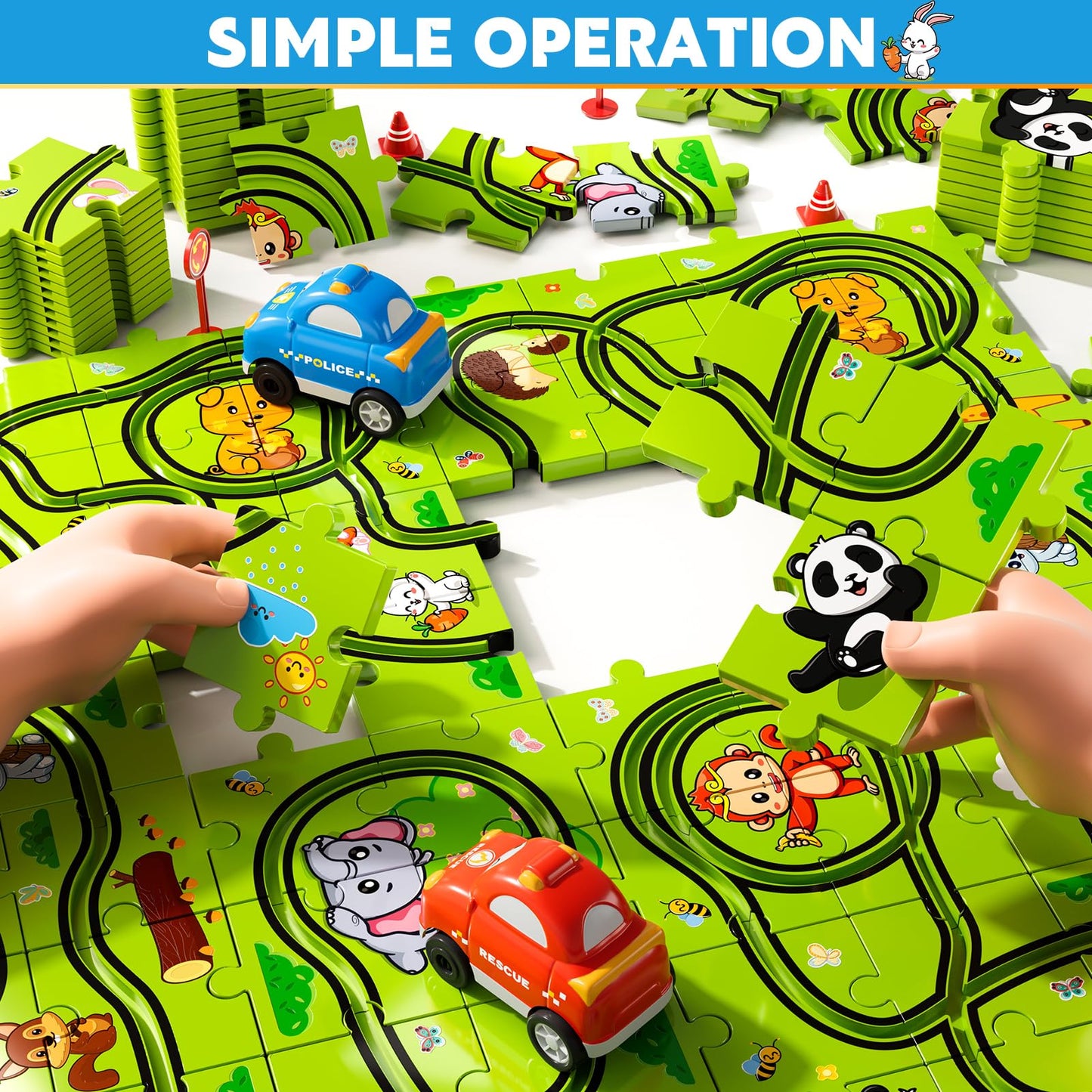 Beby Buty 48PCS Puzzle Race Track Car Set Toys for Kids Boys, Floor Puzzle Car Tracks for Boys Ages 3-5 4-6, Toddler Toys Gifts for 3 4 5 Year Old Kids, Ideal 3 4 5 6 Year Old Birthday Gifts