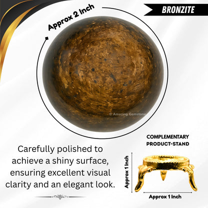 Bronzite Crystal Ball with Stand - 2" Inches Crystal Sphere Meditation Balls for Witchcraft and Decorative Balls