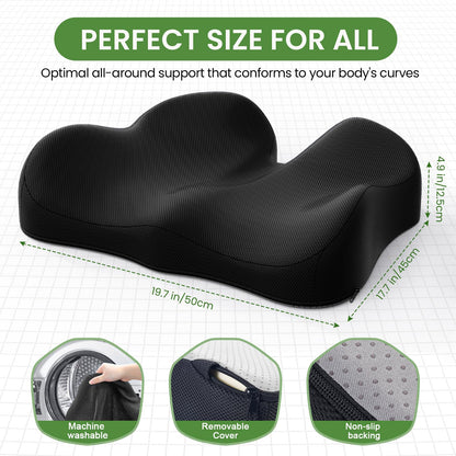 A-Pce Seat Cushion-Large Memory Foam Cushion for Office Chair-Sciatica & Lower Back & Coccyx Pain Relief-Coccyx Cushion for Car&Long Sitting at Work,Black