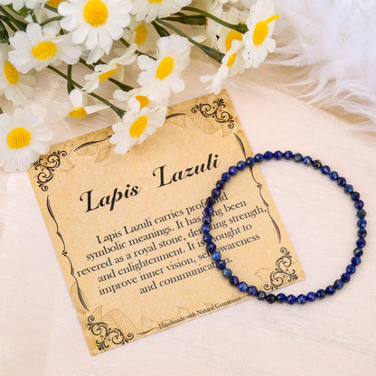 BONNY BOXX Natural Genuine Gemstone Faceted Round Beads Bracelets, 3mm Adjustable Stretchy Tiny Faceted Lapis Lazuli Bracelet, Healing Crystal Reiki Chakra Dainty Jewelry Fashion Gifts