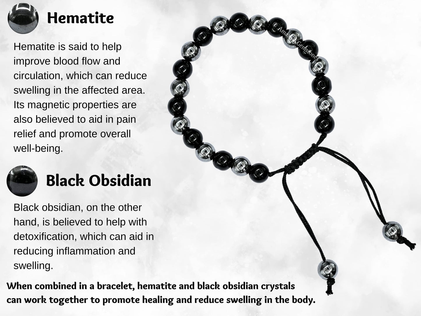 Amazing Gemstone Bracelet for Lymphatic Drainage - Black Obsidian Hematite Bracelet Set for Men Women Healing Calming Anxiety Stress Relief Gifts Pulseras Para Hombres Mujer Stocking Stuffers