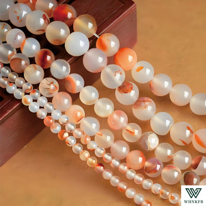 WHNKFB 6mm 100PCS Natural Red Flower Agate Round Beads, Volcanic Blossom Loose Gemstone Beads for Jewelry Making Craft - 4mm 6mm 8mm 10mm Options with Free Elastic Cord